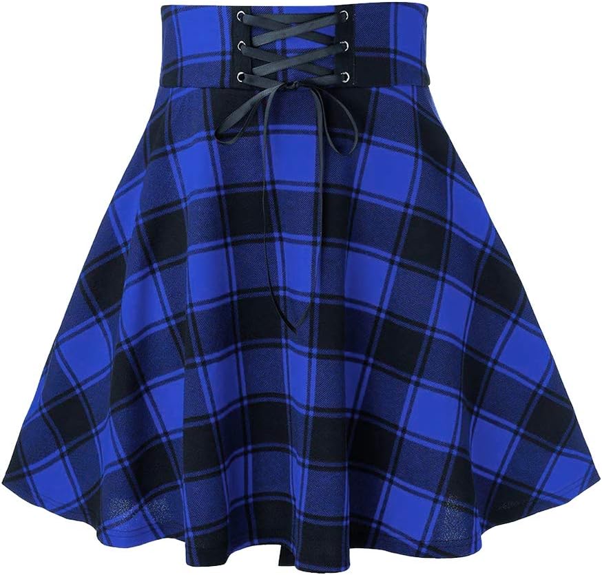 IDEALSANXUN Gothic Plaid Mini Skirts for Womens Short High Waist Plaid Skirts