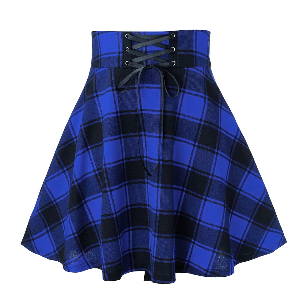 IDEALSANXUN Gothic Plaid Mini Skirts for Womens Short High Waist Plaid Skirts