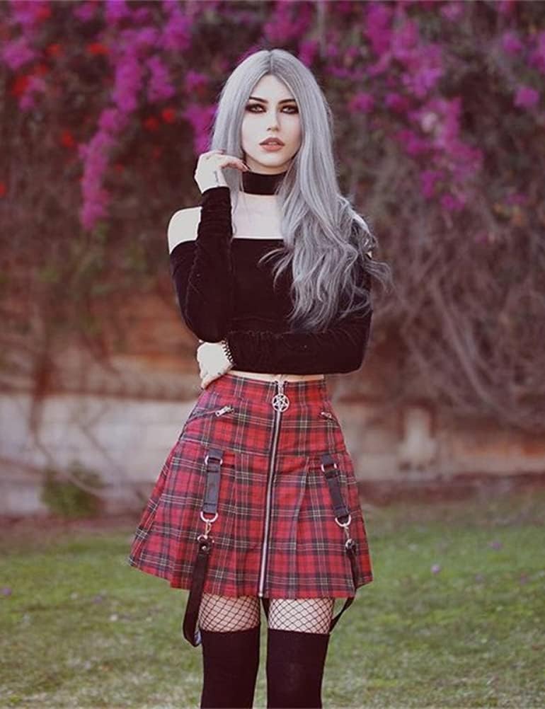 IDEALSANXUN Gothic Plaid Mini Skirts for Womens Short High Waist Plaid Skirts