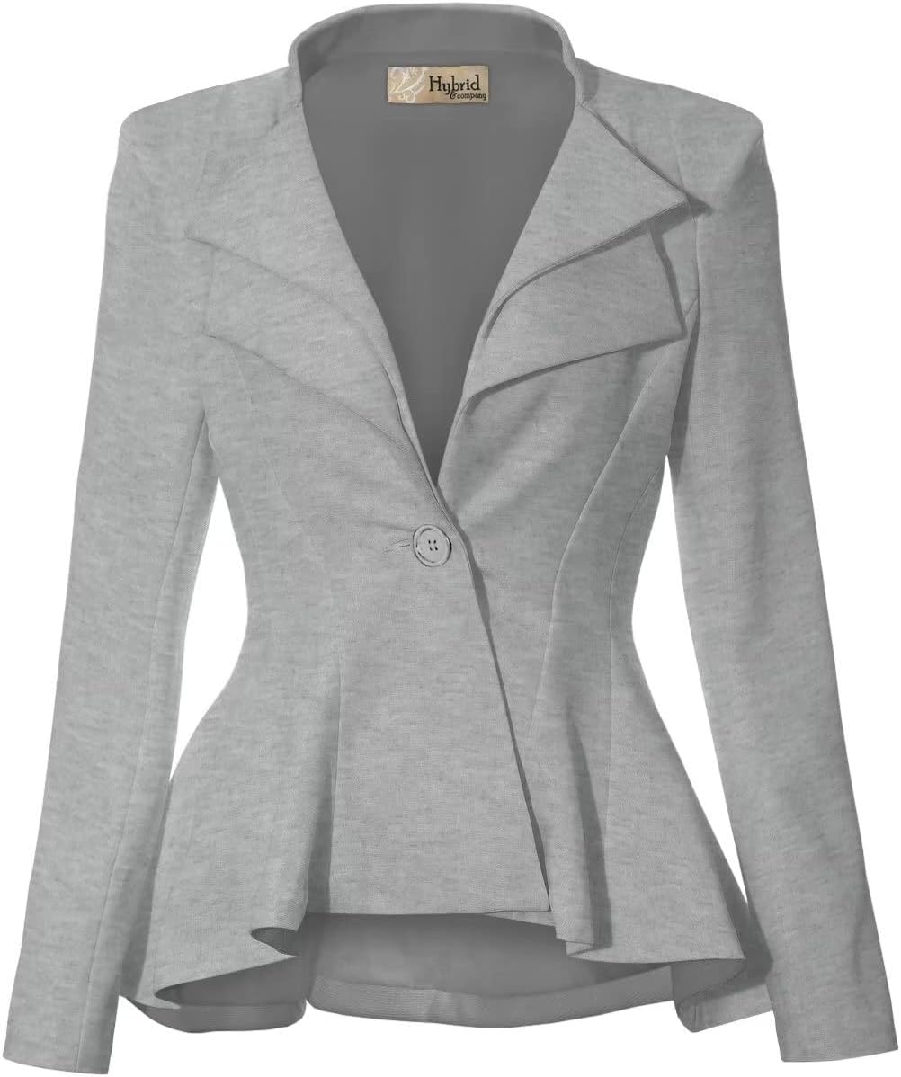 Hybrid & Company Women Double Notch Lapel Sharp Shoulder Pad Office Blazer