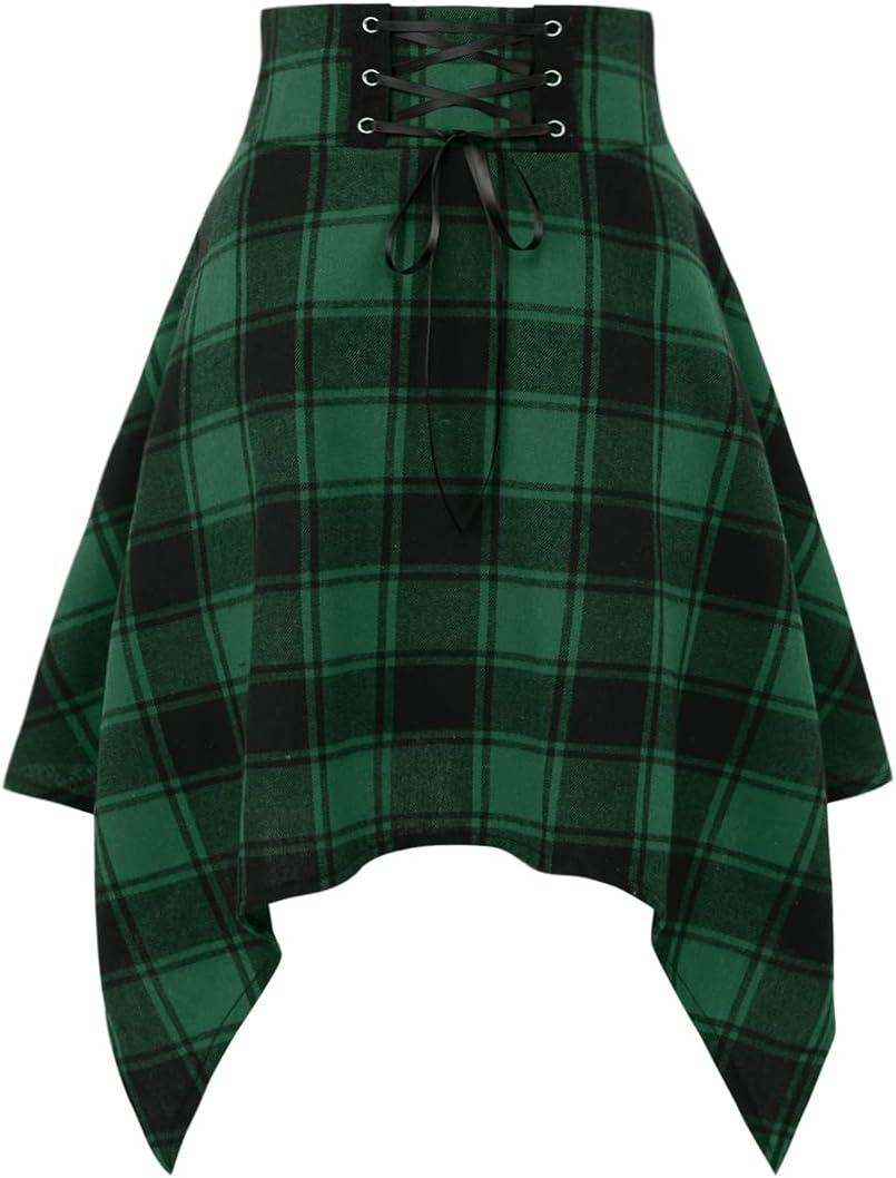 IDEALSANXUN Gothic Plaid Mini Skirts for Womens Short High Waist Plaid Skirts