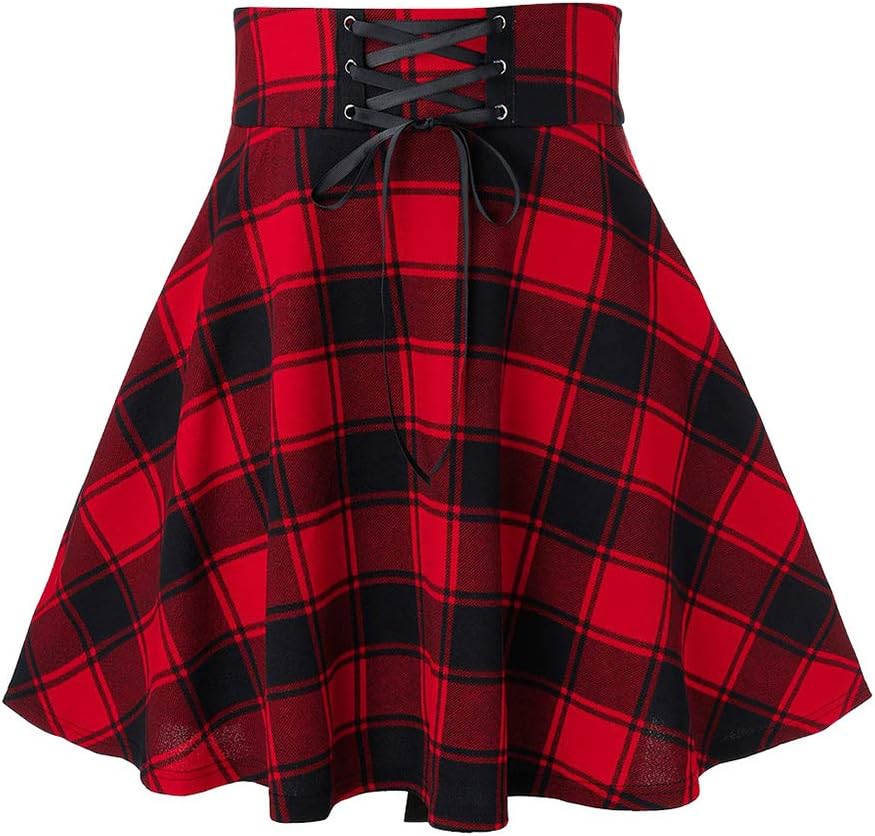 IDEALSANXUN Gothic Plaid Mini Skirts for Womens Short High Waist Plaid Skirts