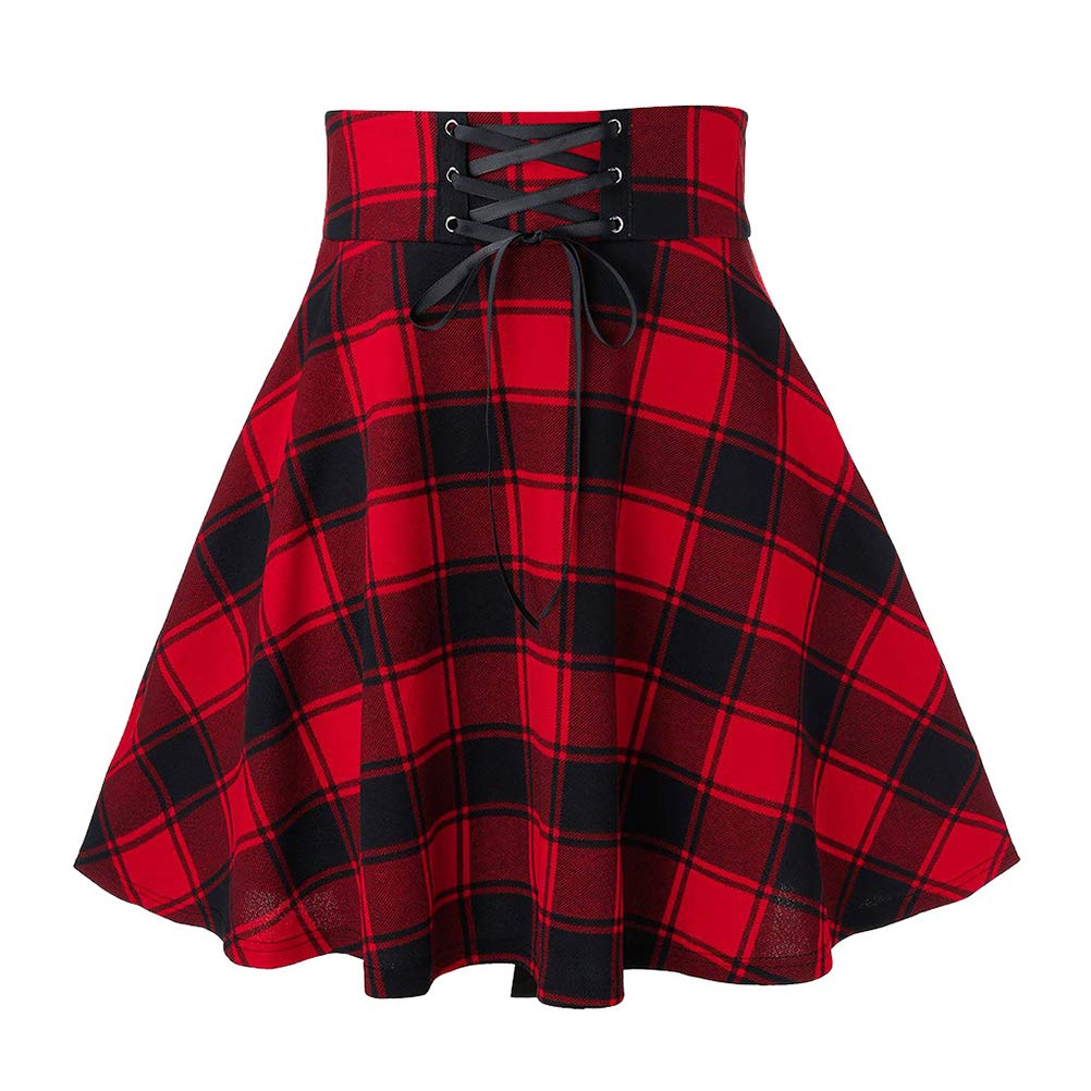 IDEALSANXUN Gothic Plaid Mini Skirts for Womens Short High Waist Plaid Skirts