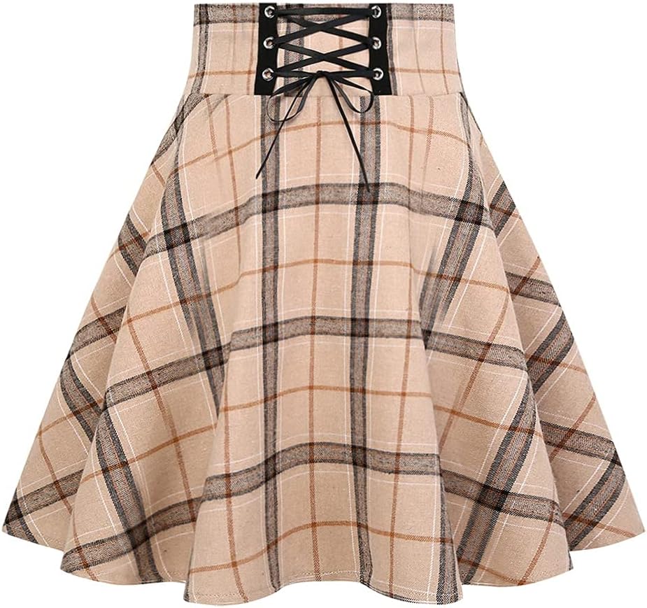 IDEALSANXUN Gothic Plaid Mini Skirts for Womens Short High Waist Plaid Skirts