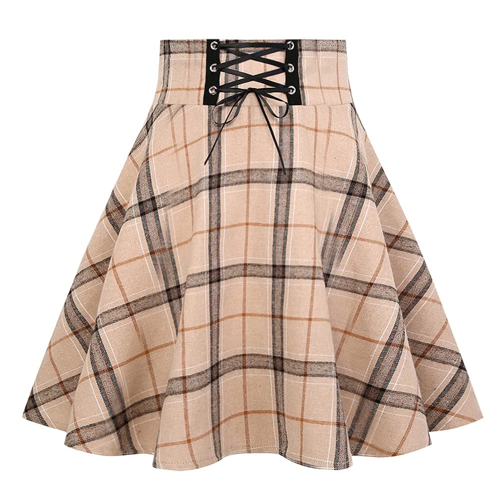 IDEALSANXUN Gothic Plaid Mini Skirts for Womens Short High Waist Plaid Skirts