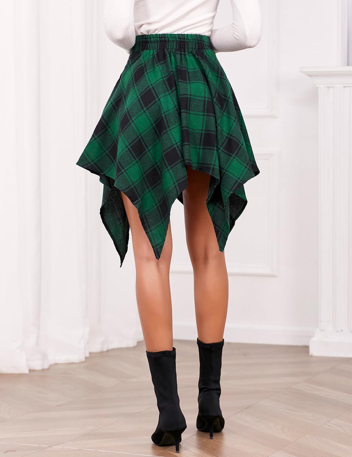 IDEALSANXUN Gothic Plaid Mini Skirts for Womens Short High Waist Plaid Skirts