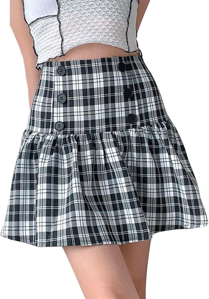 IDEALSANXUN Gothic Plaid Mini Skirts for Womens Short High Waist Plaid Skirts