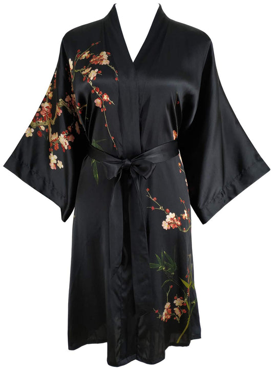 Ledamon Women's 100% Silk Kimono Short Robe