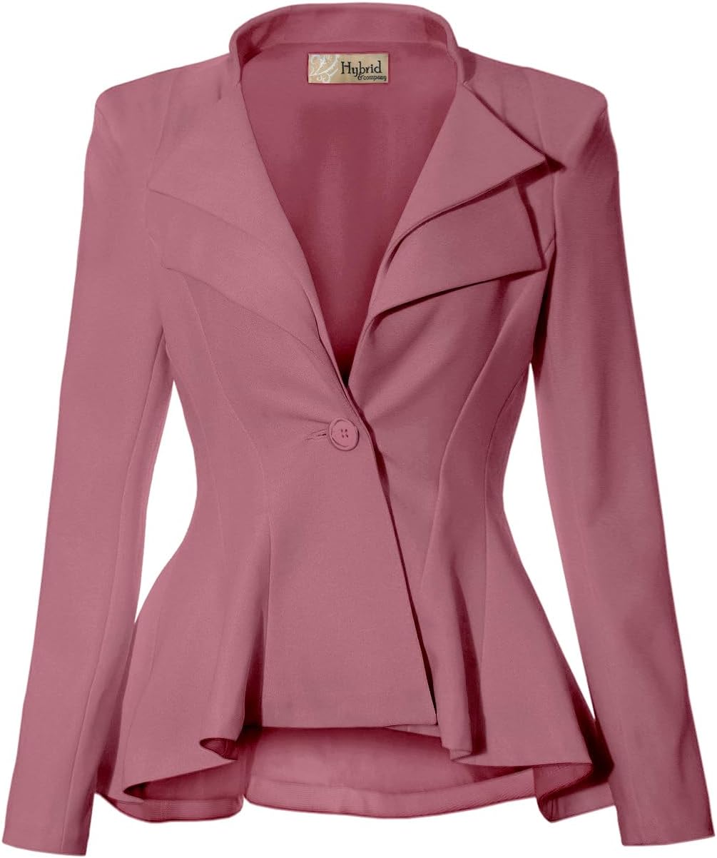 Hybrid & Company Women Double Notch Lapel Sharp Shoulder Pad Office Blazer