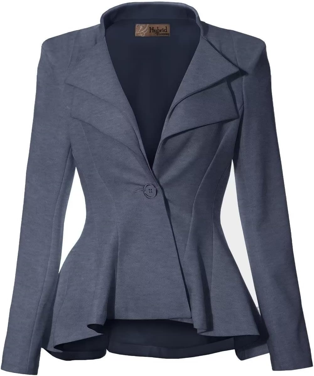 Hybrid & Company Women Double Notch Lapel Sharp Shoulder Pad Office Blazer