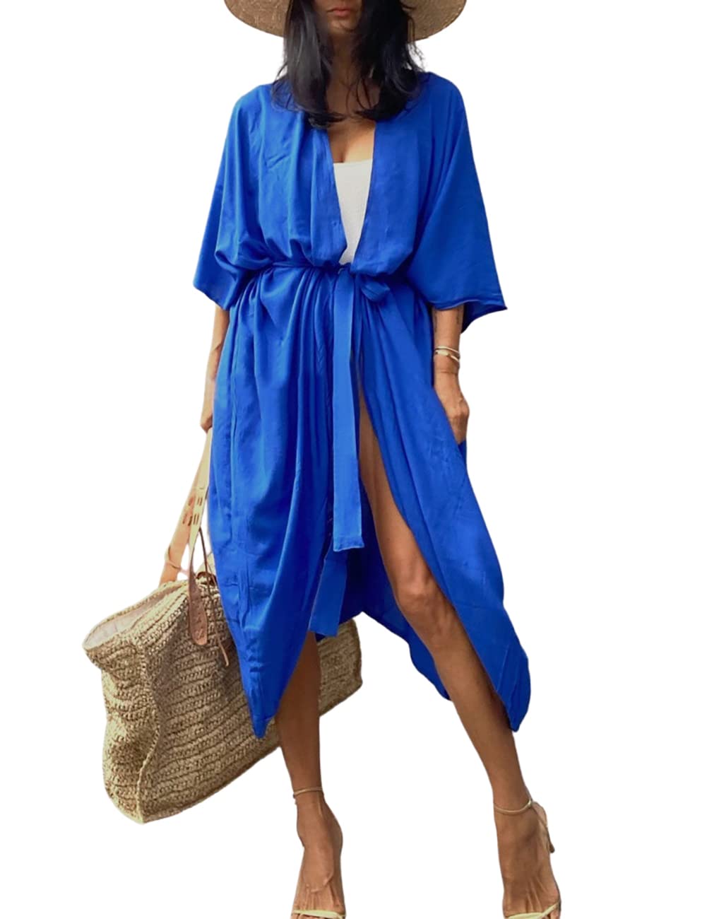 Bsubseach Stylish Tie Dye Open Front Long Kimono Swimsuit Cover up for Women