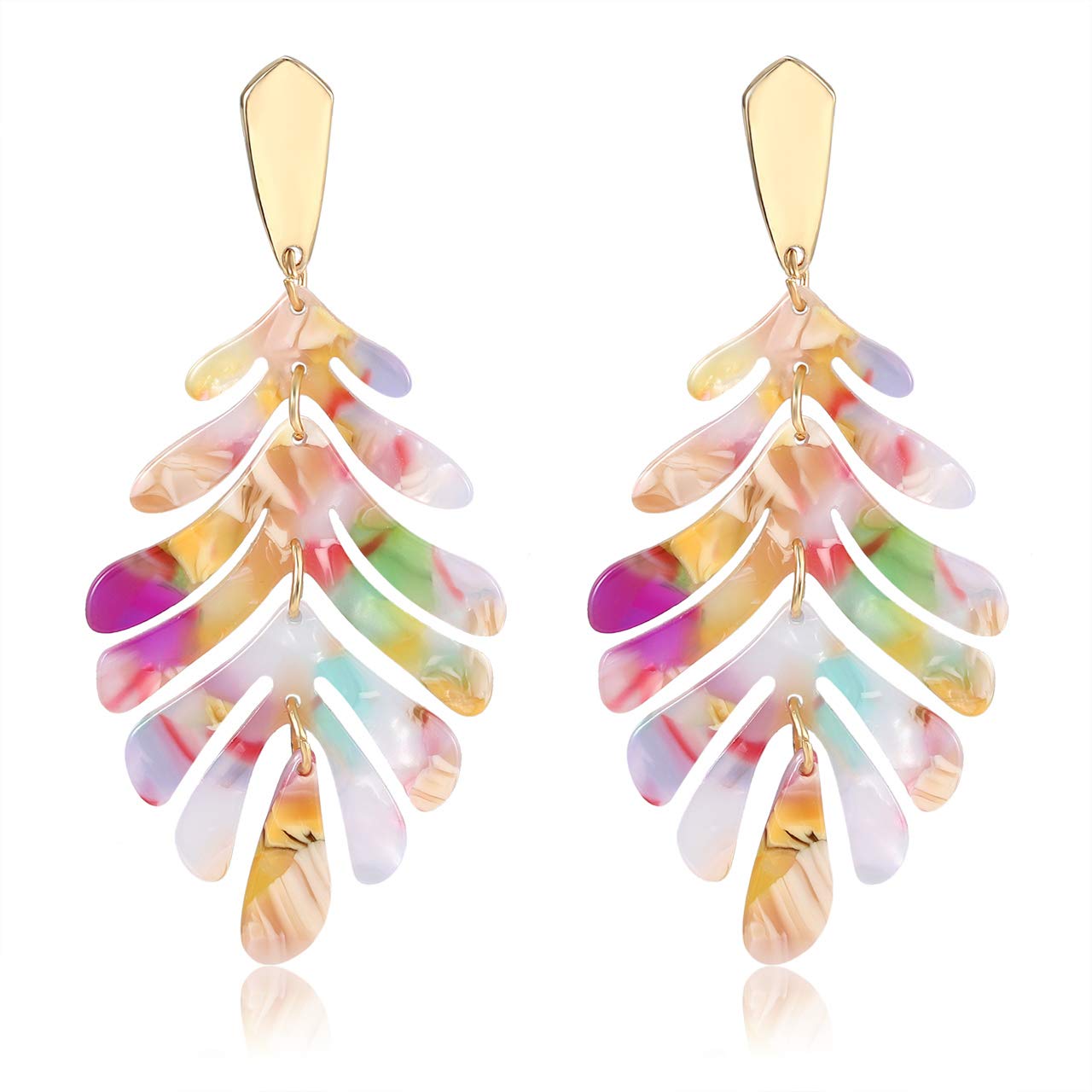 ARATLENCH Acrylic Pendant necklace Earrings – Long Statement Leaf Charm Necklace Tortoise Resin Palm Leaf Earrings Fashion Necklaces Earrings for Women Girls