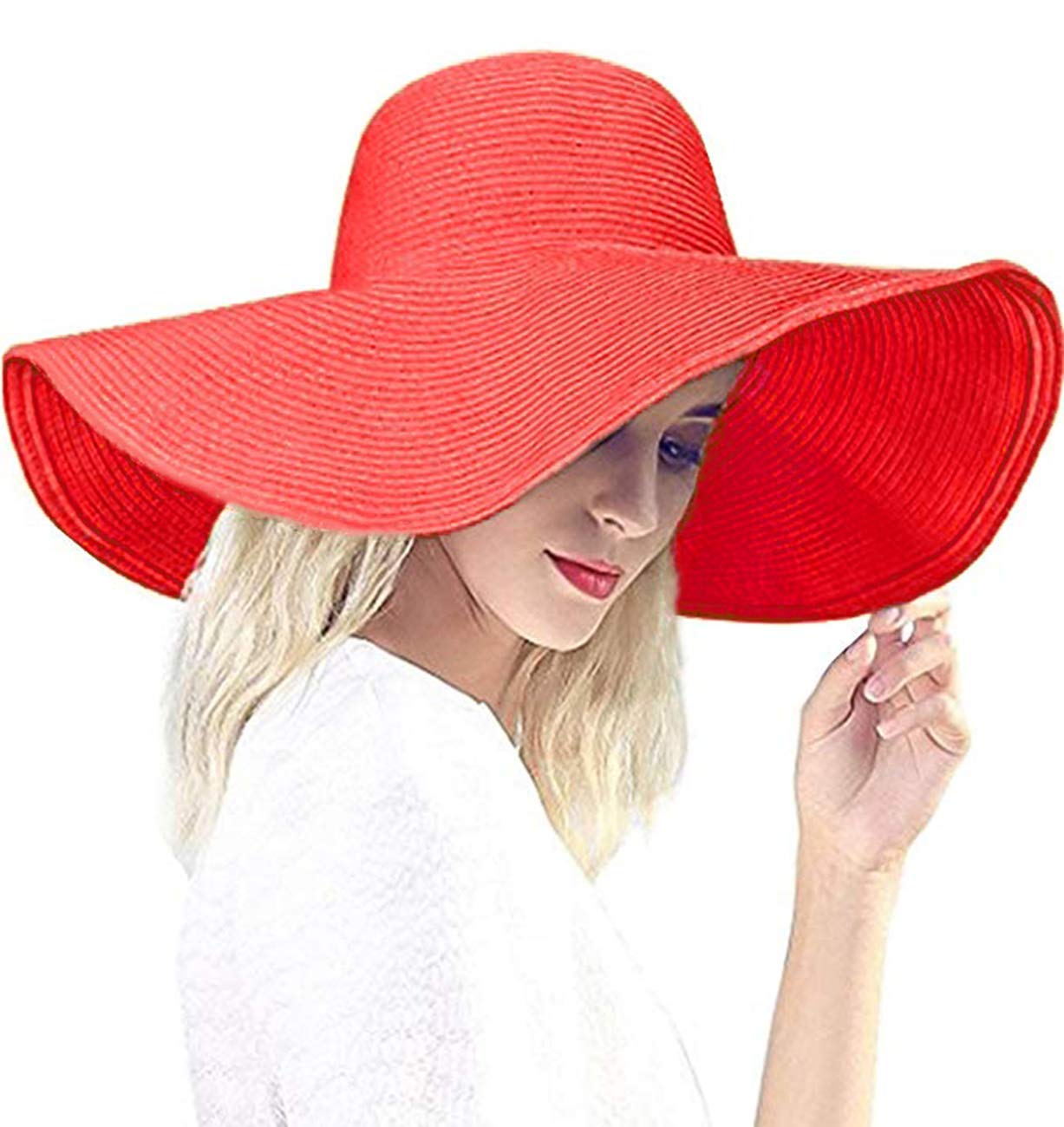 Baonmy Women’s Ridge Wide Brim Sun Hat Beachwear Summer Straw Hat