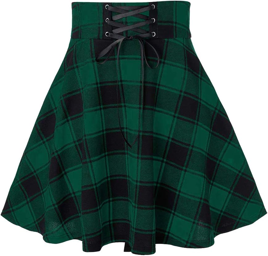 IDEALSANXUN Gothic Plaid Mini Skirts for Womens Short High Waist Plaid Skirts