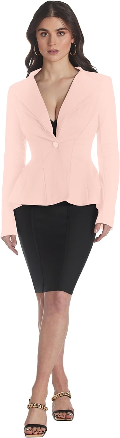 Hybrid & Company Women Double Notch Lapel Sharp Shoulder Pad Office Blazer