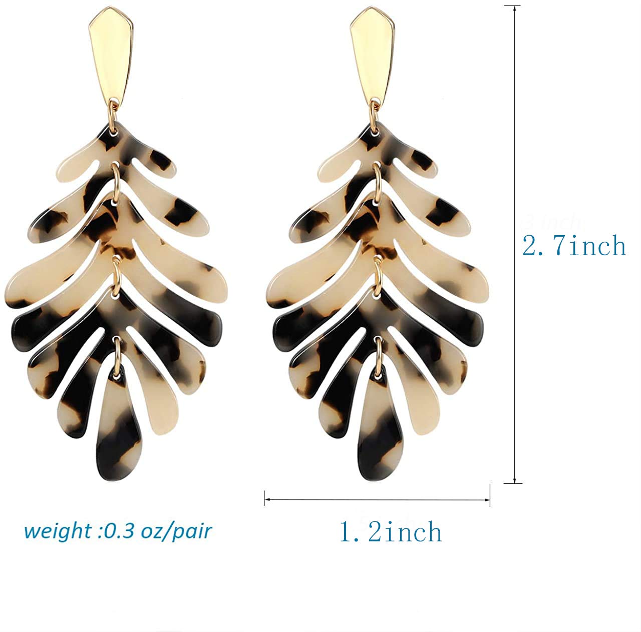 ARATLENCH Acrylic Pendant necklace Earrings – Long Statement Leaf Charm Necklace Tortoise Resin Palm Leaf Earrings Fashion Necklaces Earrings for Women Girls