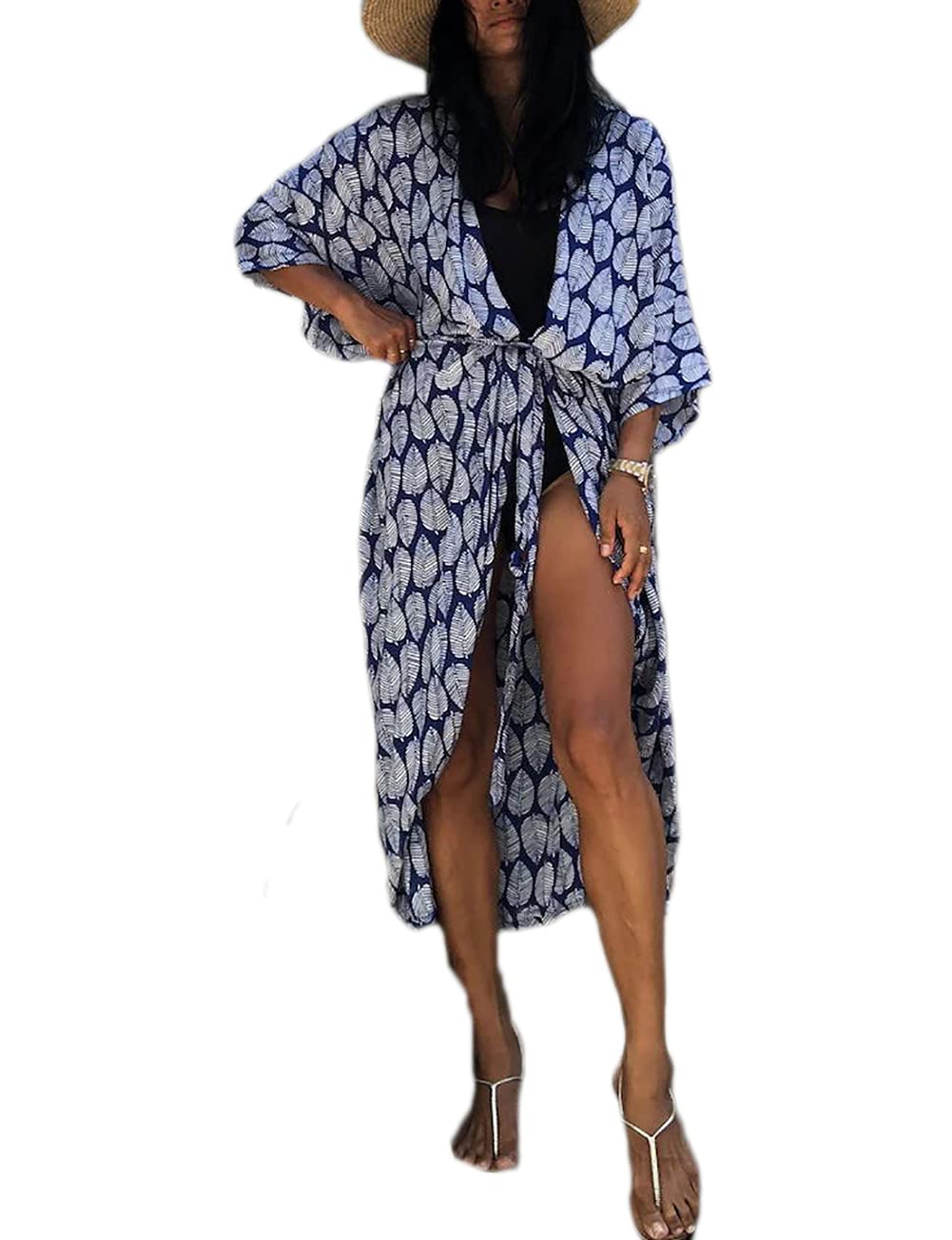 Bsubseach Stylish Tie Dye Open Front Long Kimono Swimsuit Cover up for Women