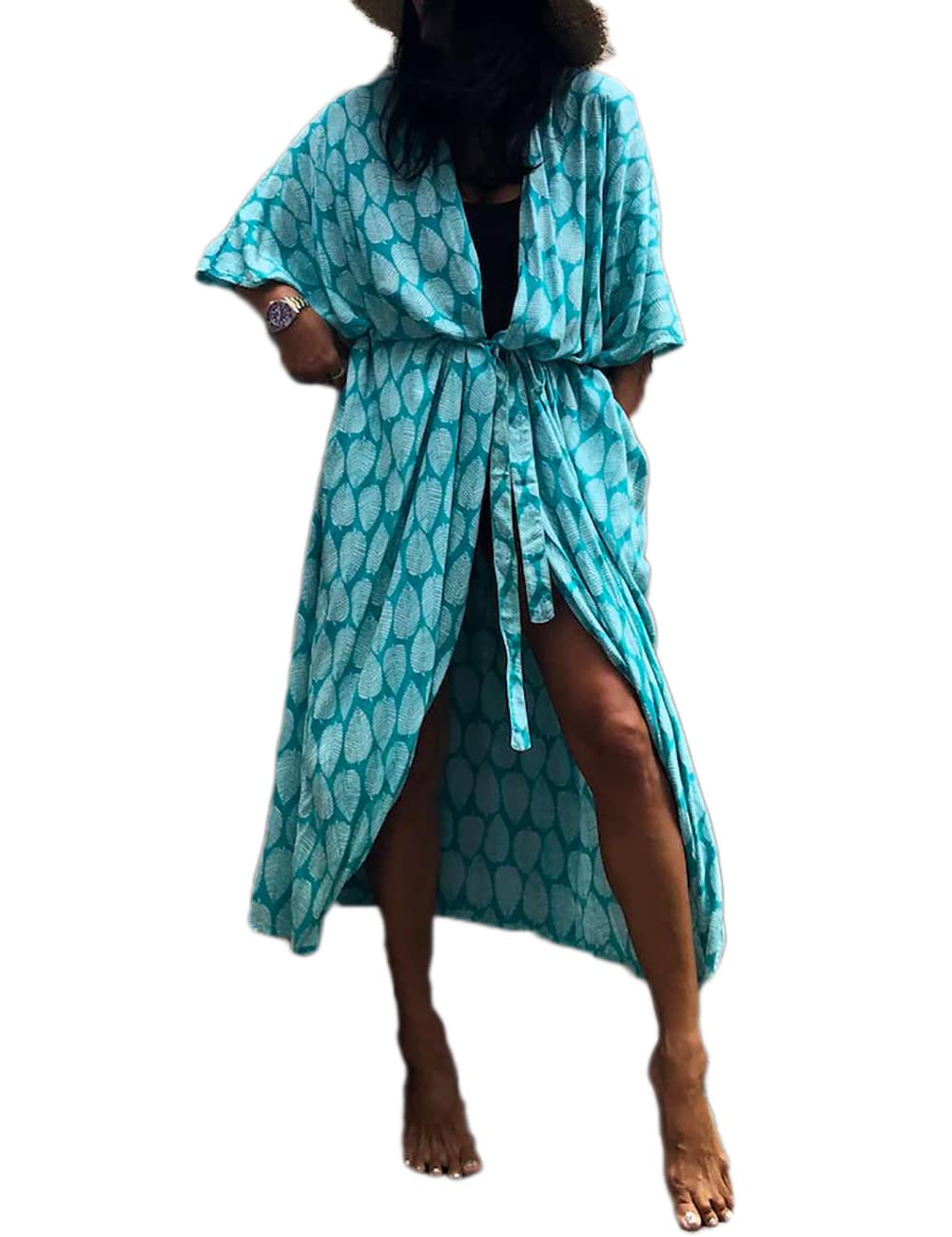 Bsubseach Stylish Tie Dye Open Front Long Kimono Swimsuit Cover up for Women