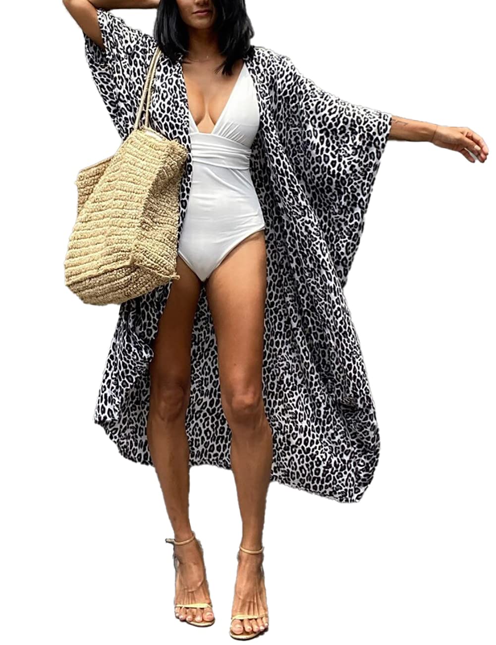 Bsubseach Stylish Tie Dye Open Front Long Kimono Swimsuit Cover up for Women