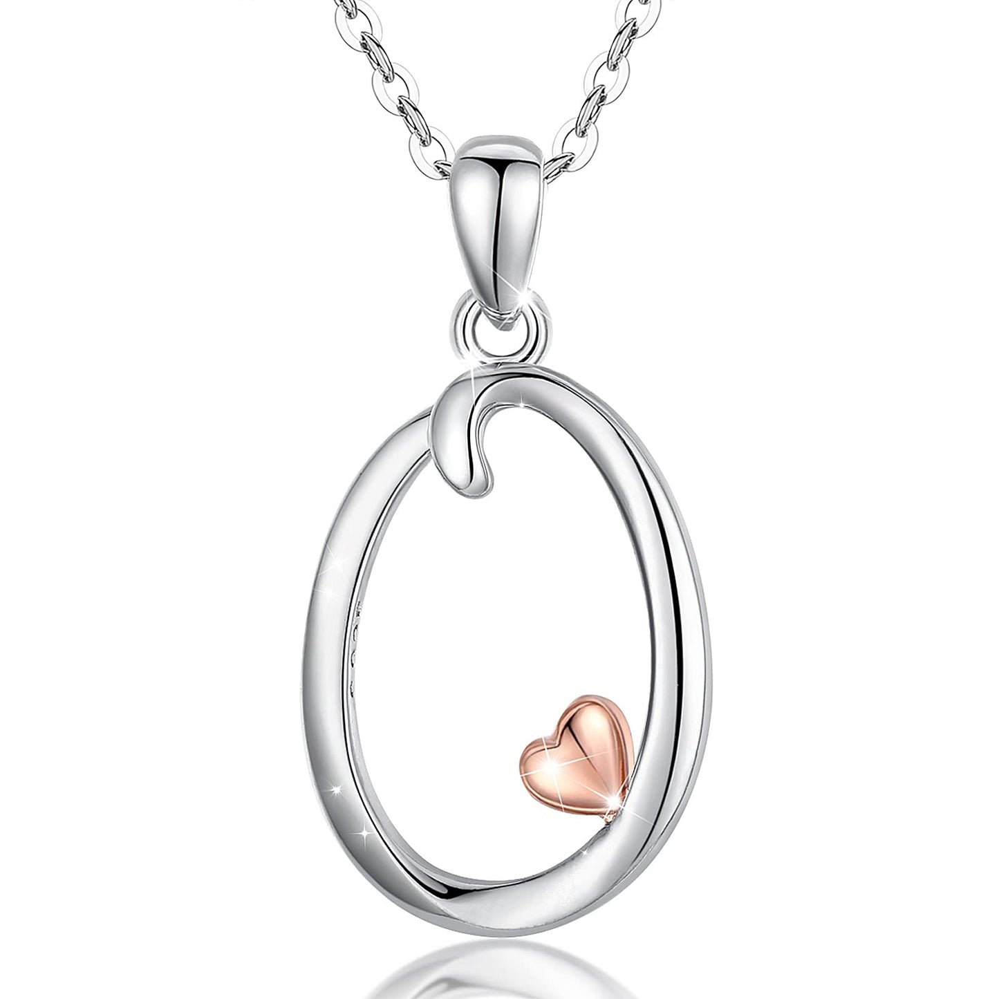 CELESTIA Sterling Silver Initial Necklaces 26 Letter Pendant with Rose Gold Heart - 18 Inch Chain