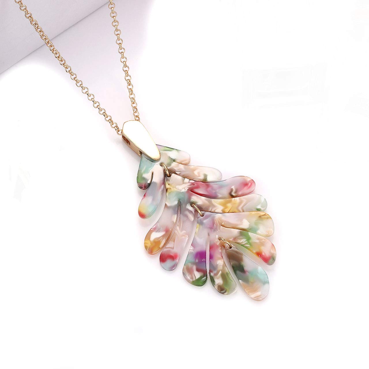 ARATLENCH Acrylic Pendant necklace Earrings – Long Statement Leaf Charm Necklace Tortoise Resin Palm Leaf Earrings Fashion Necklaces Earrings for Women Girls