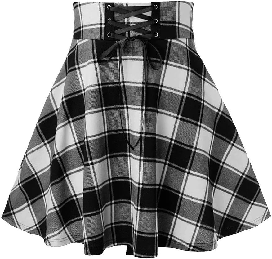 IDEALSANXUN Gothic Plaid Mini Skirts for Womens Short High Waist Plaid Skirts