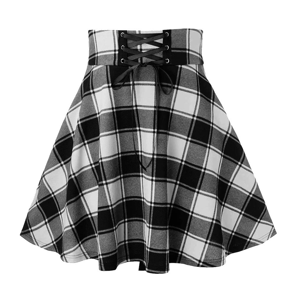 IDEALSANXUN Gothic Plaid Mini Skirts for Womens Short High Waist Plaid Skirts