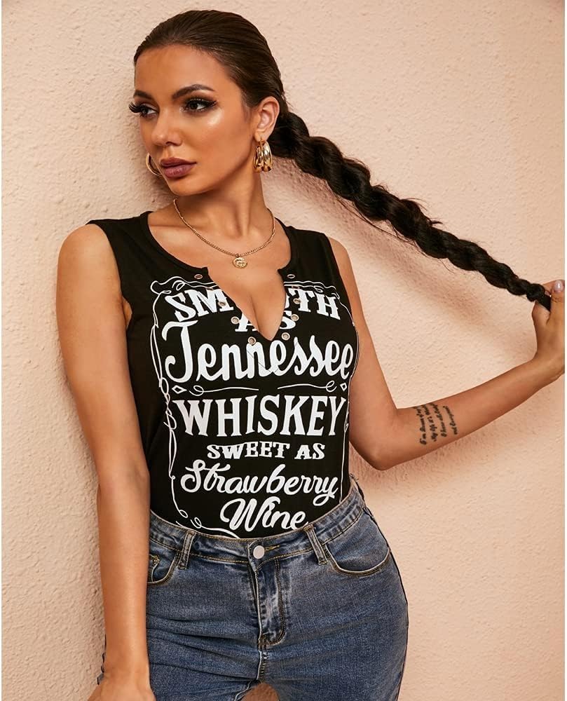 Sxkayxr Womens Smooth As Tennessee Whiskey Sweet As Strawberry Wine Sleeveless V-Neck Tank Tops