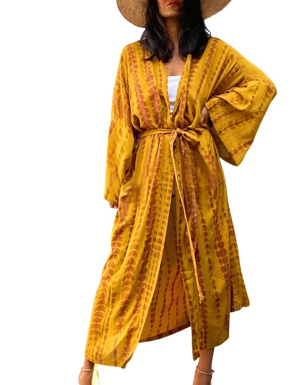 Bsubseach Stylish Tie Dye Open Front Long Kimono Swimsuit Cover up for Women