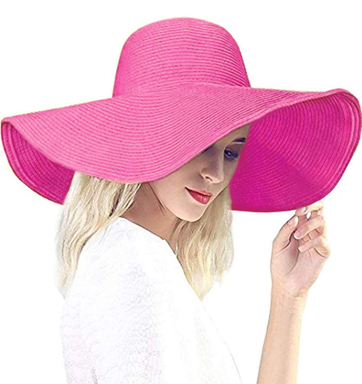 Baonmy Women’s Ridge Wide Brim Sun Hat Beachwear Summer Straw Hat