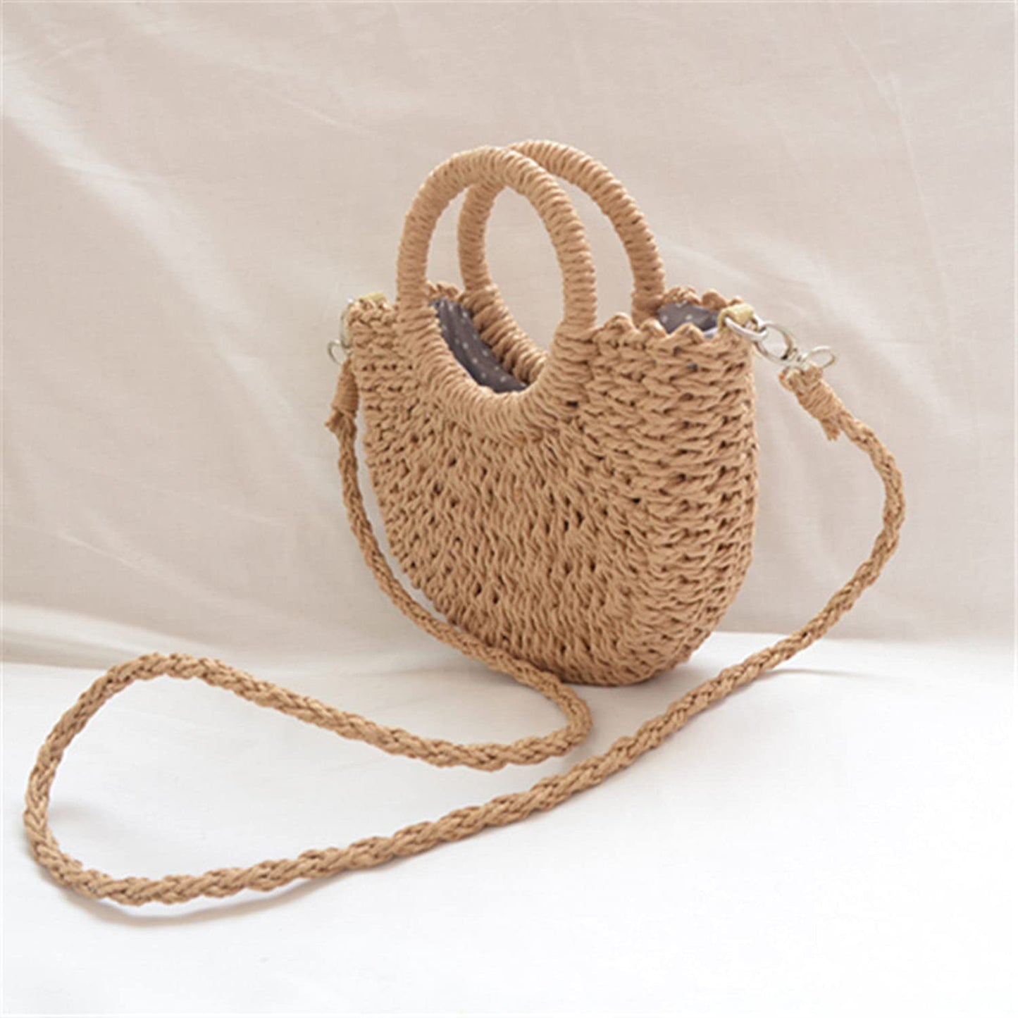 JOLLQUE Straw Beach Bag for Women, Summer Handwoven Tote Bags Purse with Tassel,Top Handle Straw Handbag Clutch