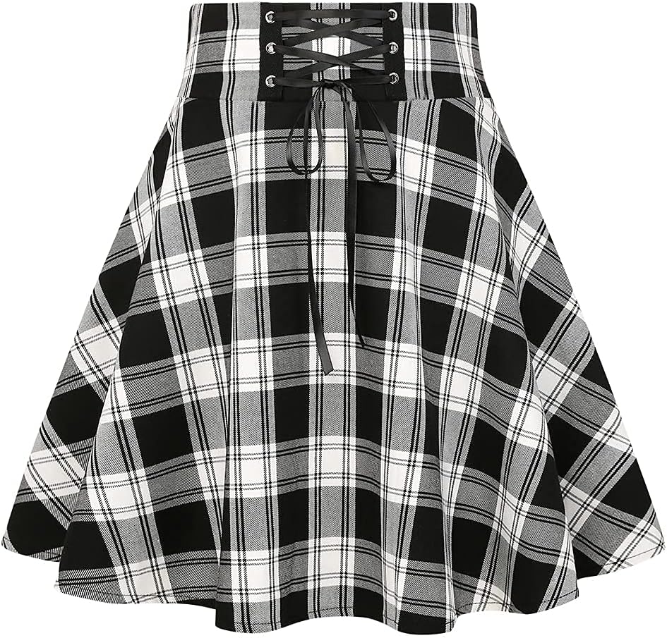 IDEALSANXUN Gothic Plaid Mini Skirts for Womens Short High Waist Plaid Skirts