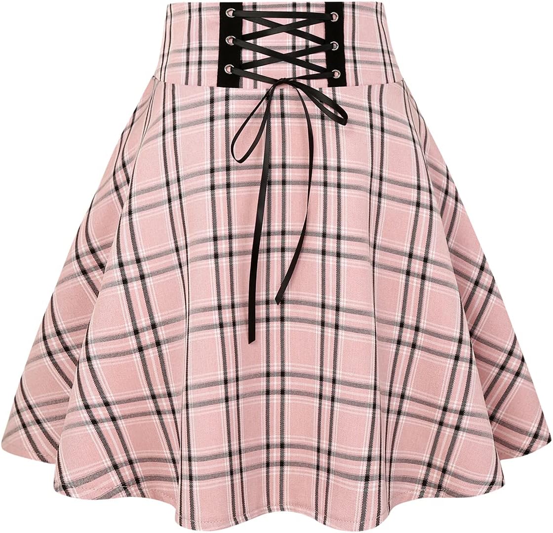 IDEALSANXUN Gothic Plaid Mini Skirts for Womens Short High Waist Plaid Skirts