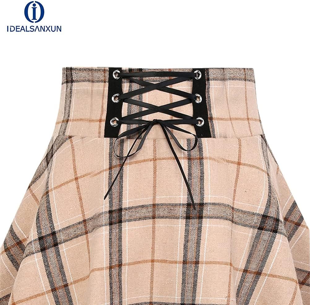 IDEALSANXUN Gothic Plaid Mini Skirts for Womens Short High Waist Plaid Skirts