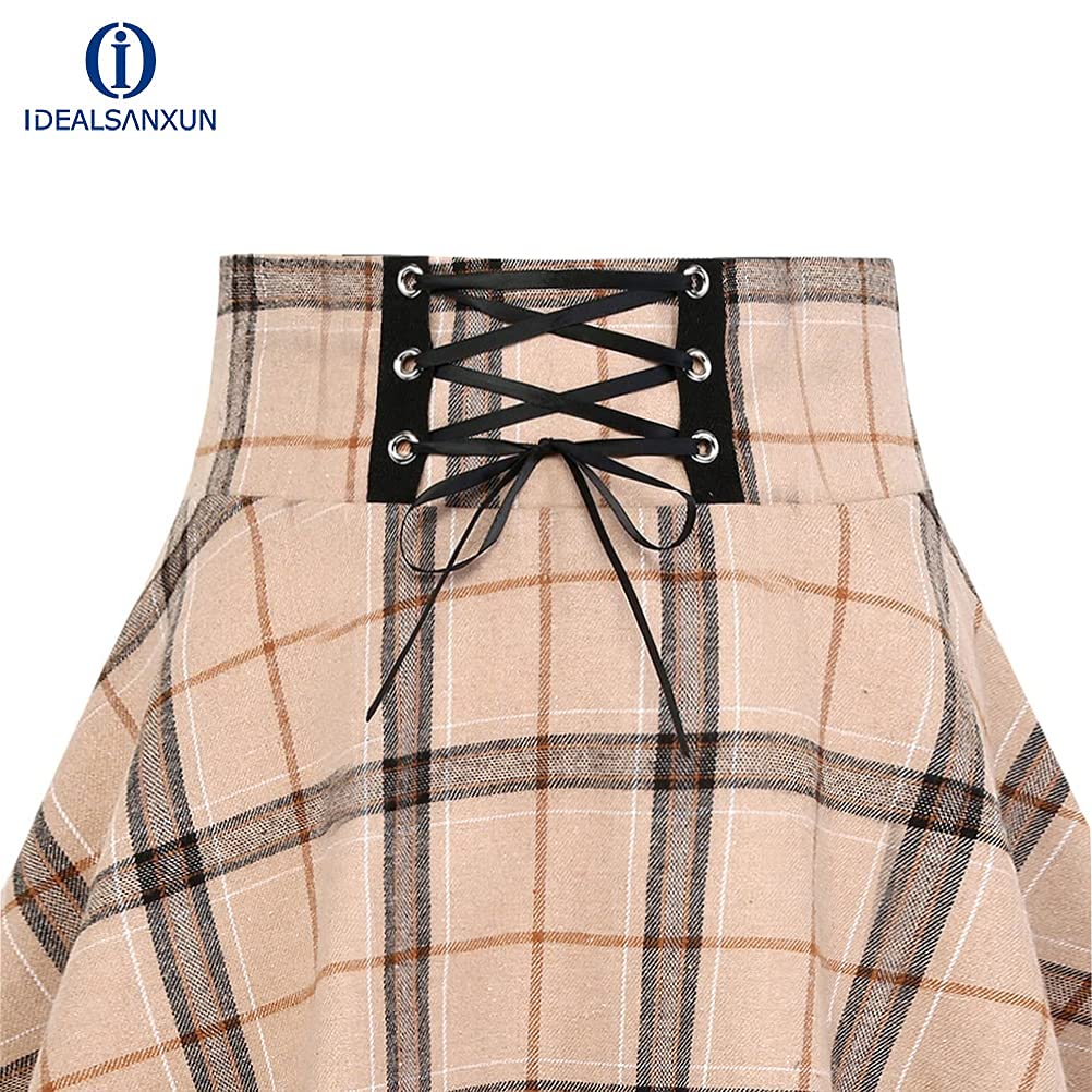 IDEALSANXUN Gothic Plaid Mini Skirts for Womens Short High Waist Plaid Skirts