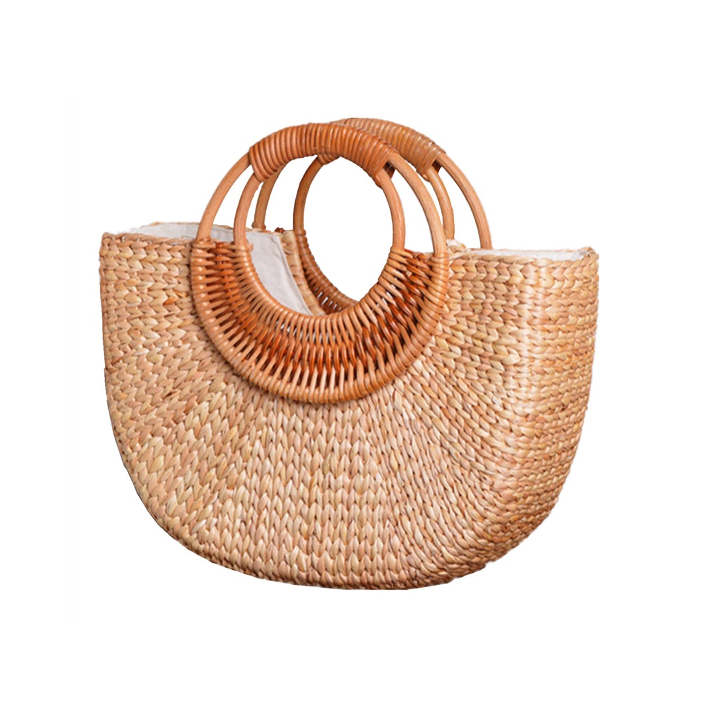 JOLLQUE Straw Bag for Women,Summer Beach Straw Handbag Purse,Moon Shape Small Tote Bag