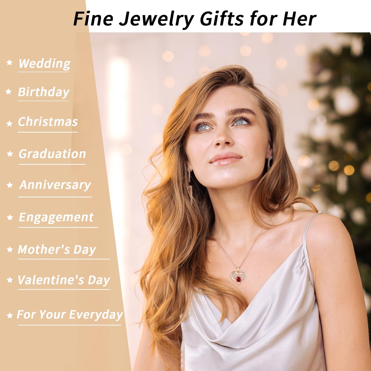 Momlovu Birthstone Necklaces for Women - Infinity Heart necklaces 925 Sterling Silver with 2 Carat (8MM) CZ Diamond, Mothers Day Christmas Birthday Wedding Jewelry Gifts for Women Wife Girls Her