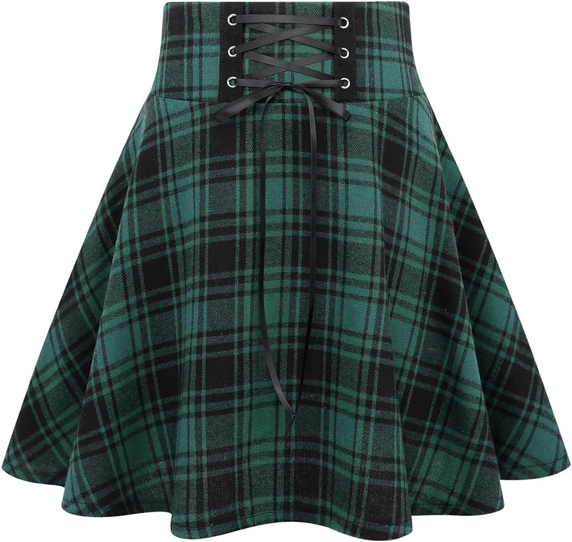 IDEALSANXUN Gothic Plaid Mini Skirts for Womens Short High Waist Plaid Skirts