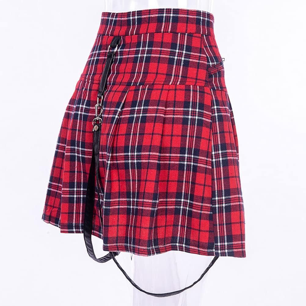 IDEALSANXUN Gothic Plaid Mini Skirts for Womens Short High Waist Plaid Skirts