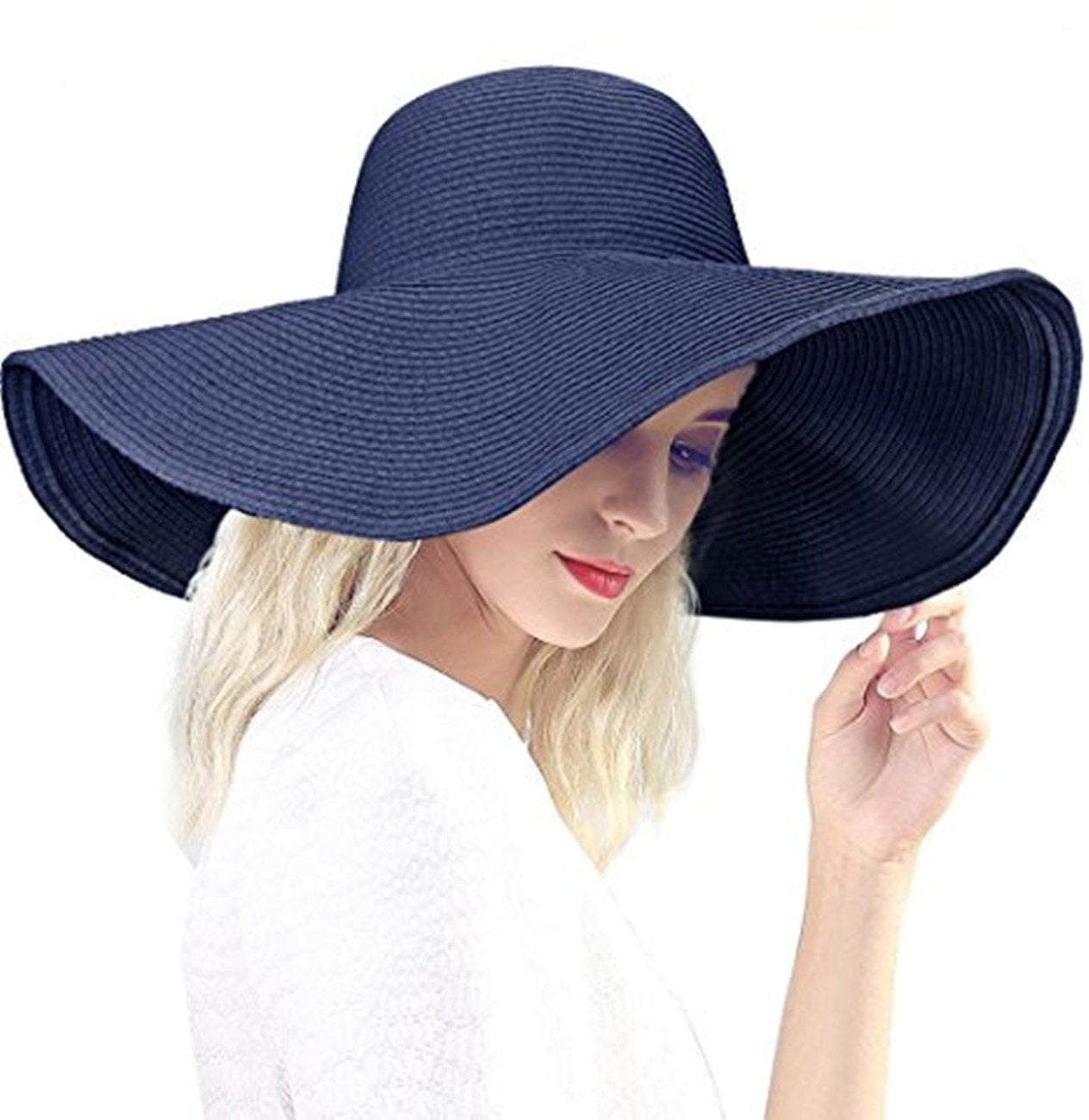 Baonmy Women’s Ridge Wide Brim Sun Hat Beachwear Summer Straw Hat