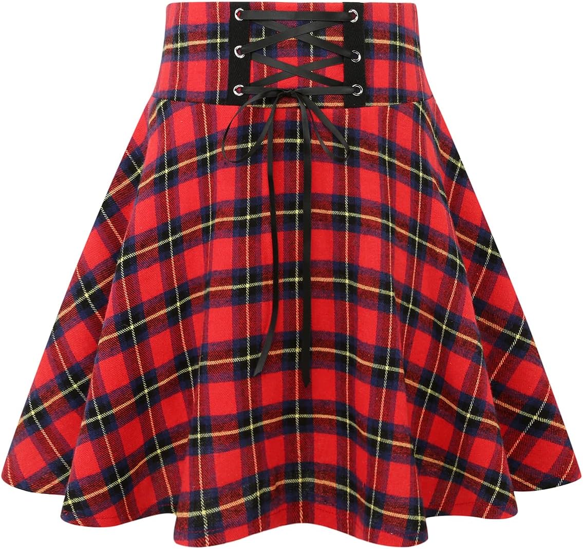 IDEALSANXUN Gothic Plaid Mini Skirts for Womens Short High Waist Plaid Skirts