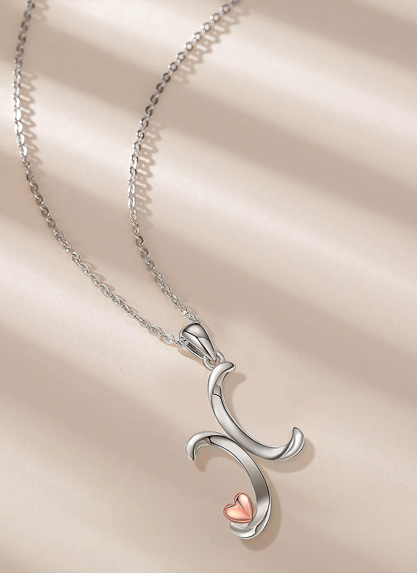 CELESTIA Sterling Silver Initial Necklaces 26 Letter Pendant with Rose Gold Heart - 18 Inch Chain