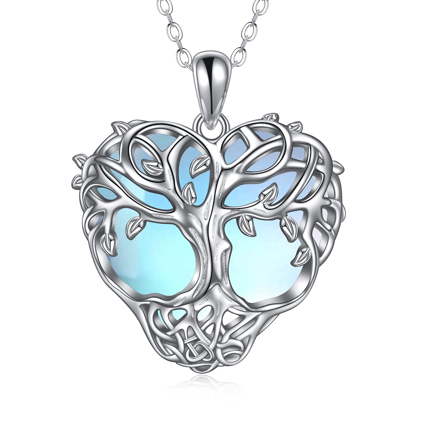 CRMAD Tree of Life Necklace Jewelry Sterling Silver Celtic Moonstone/Turquoise Pandant Gifts for Women