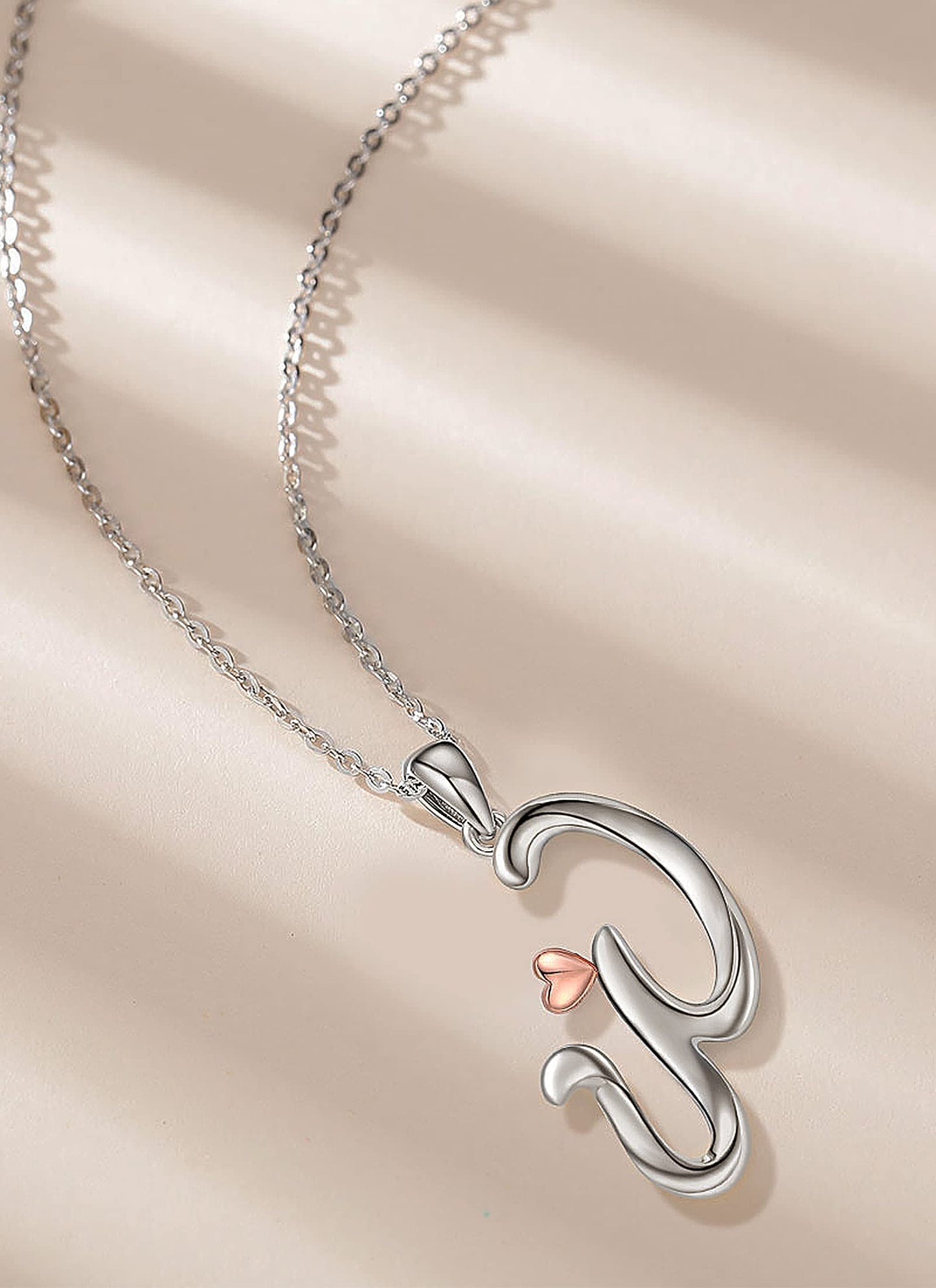 CELESTIA Sterling Silver Initial Necklaces 26 Letter Pendant with Rose Gold Heart - 18 Inch Chain