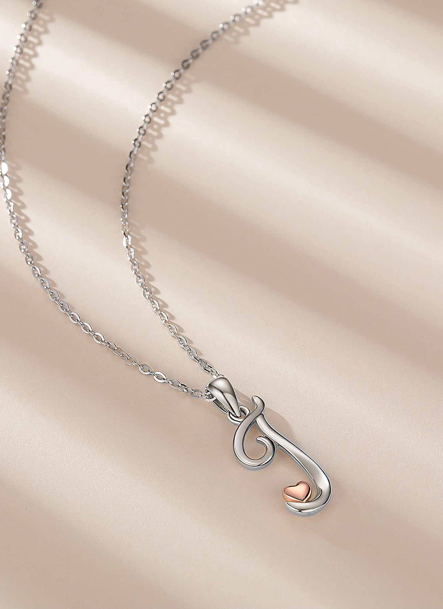 CELESTIA Sterling Silver Initial Necklaces 26 Letter Pendant with Rose Gold Heart - 18 Inch Chain