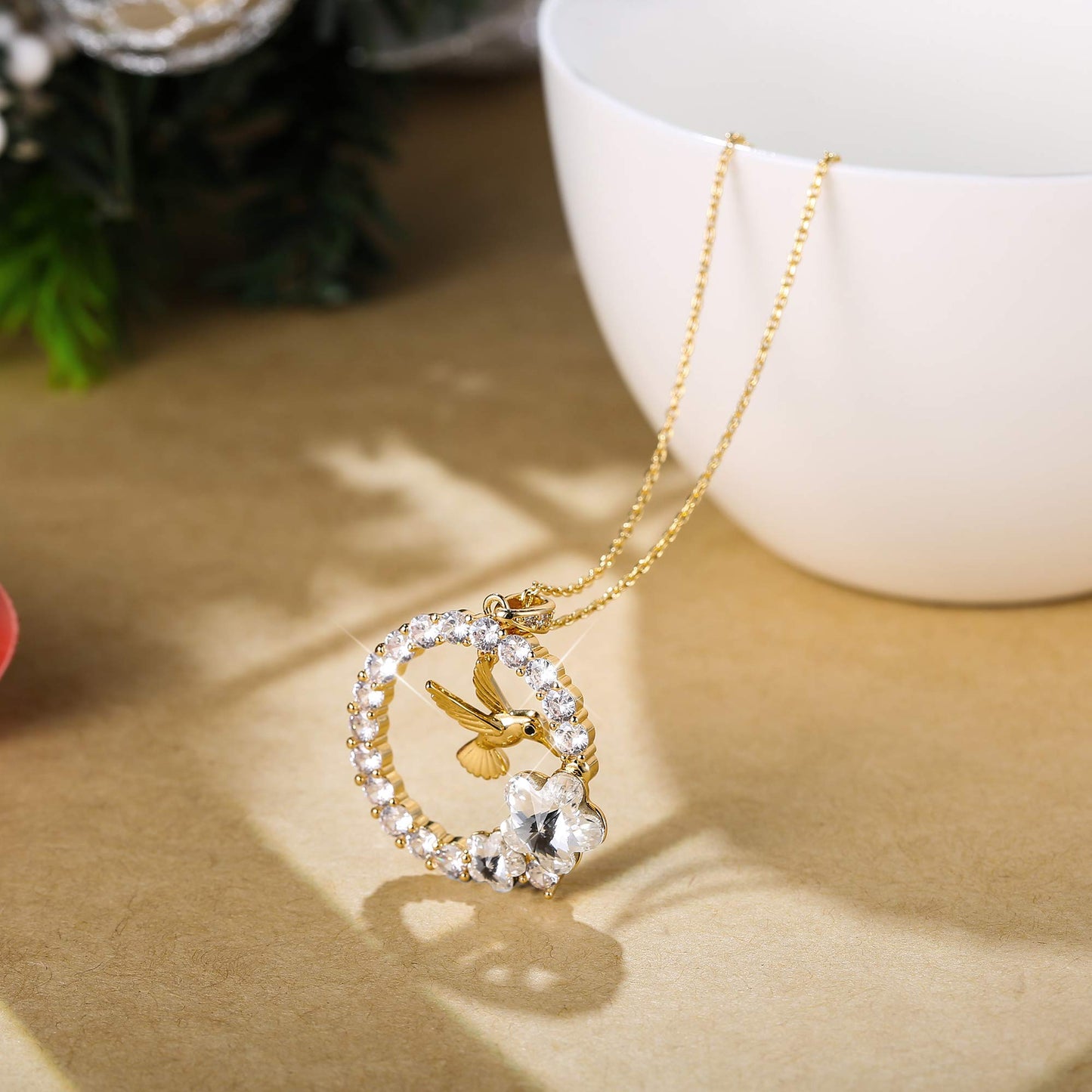 Sllaiss 18K Gold Plated Hummingbird Pendant Necklace for Women Circle Necklace, Animal Necklace Crystals from Austria ,Jewelry Gifts for Mother's Day