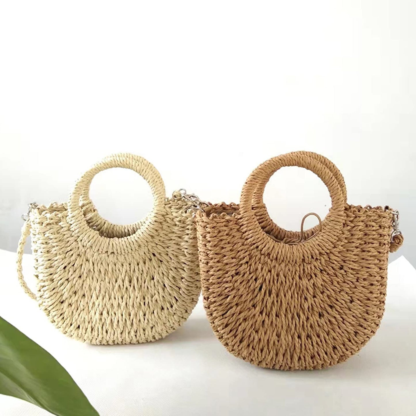 JOLLQUE Straw Beach Bag for Women, Summer Handwoven Tote Bags Purse with Tassel,Top Handle Straw Handbag Clutch