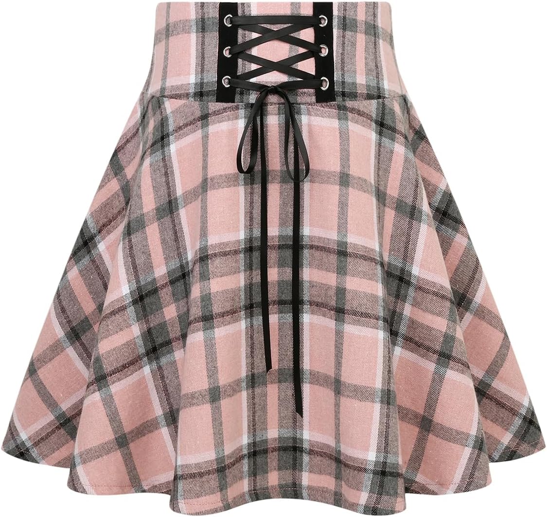 IDEALSANXUN Gothic Plaid Mini Skirts for Womens Short High Waist Plaid Skirts