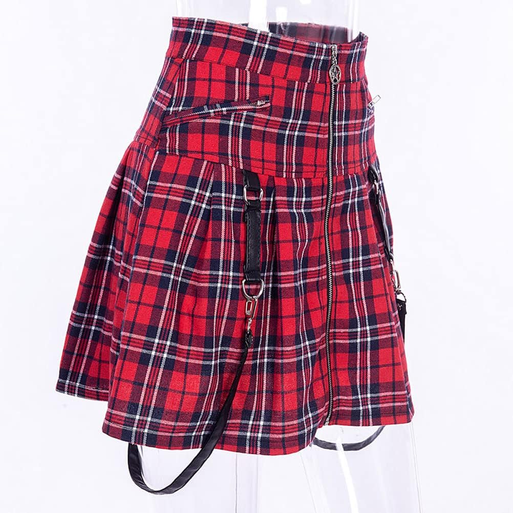 IDEALSANXUN Gothic Plaid Mini Skirts for Womens Short High Waist Plaid Skirts