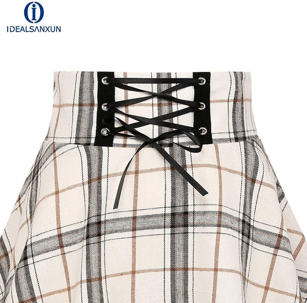 IDEALSANXUN Gothic Plaid Mini Skirts for Womens Short High Waist Plaid Skirts